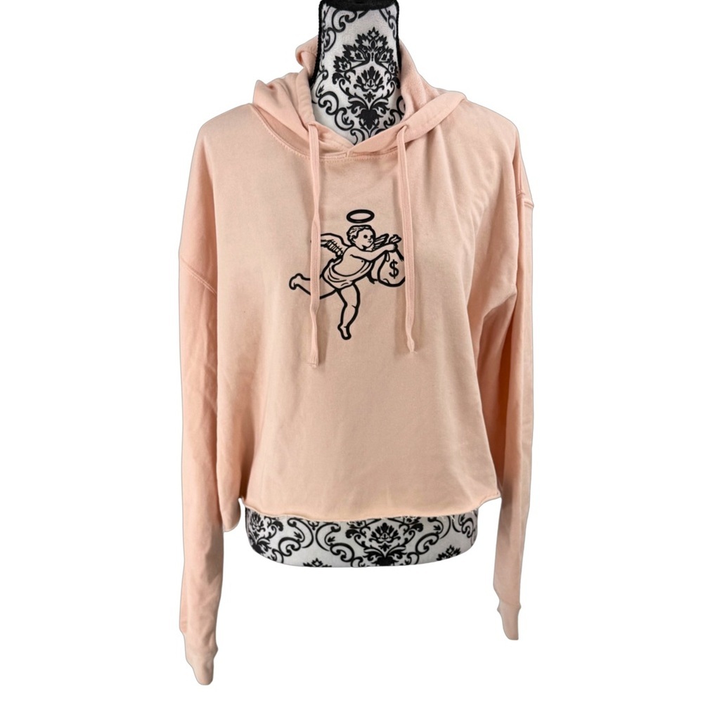 Muerte Blush Pink Cropped Hoodie L Angel Money Bag Graphic Streetwear